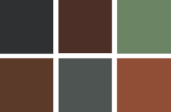Terracotta, slate grey and brown